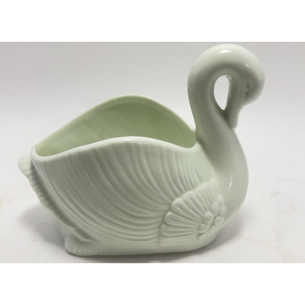 Vintage Ivory Swan Figurine Candy Trinket Dish Planter 4"x6"